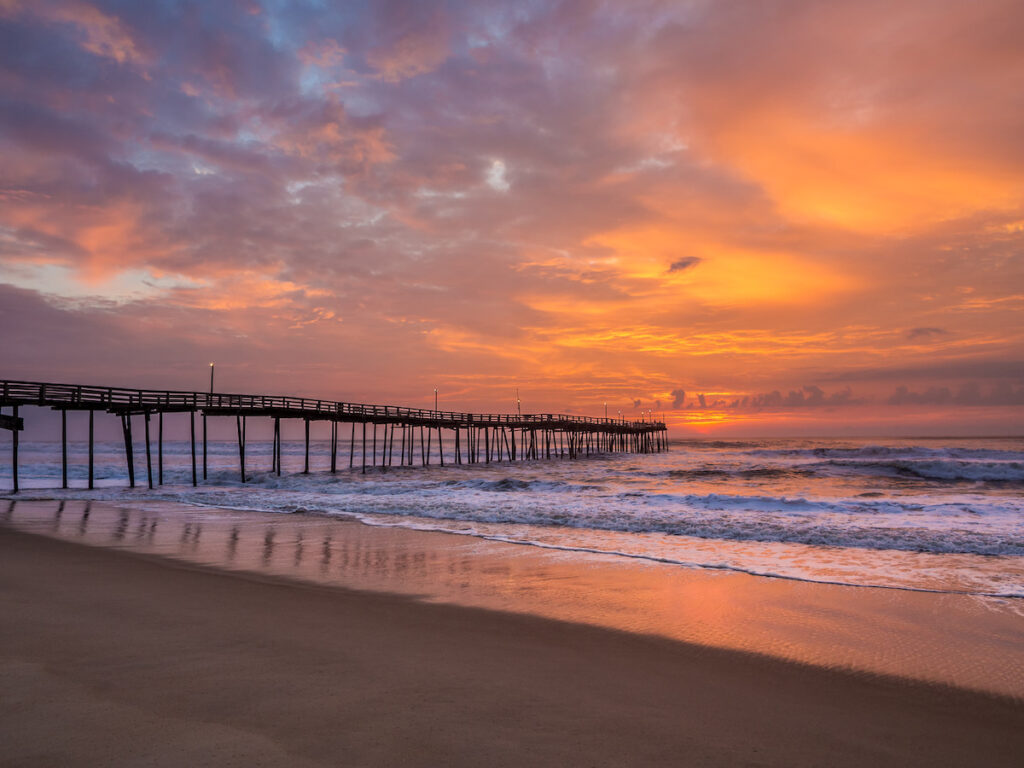 Sunrise over fishing pier at North Carolina Outer Banks